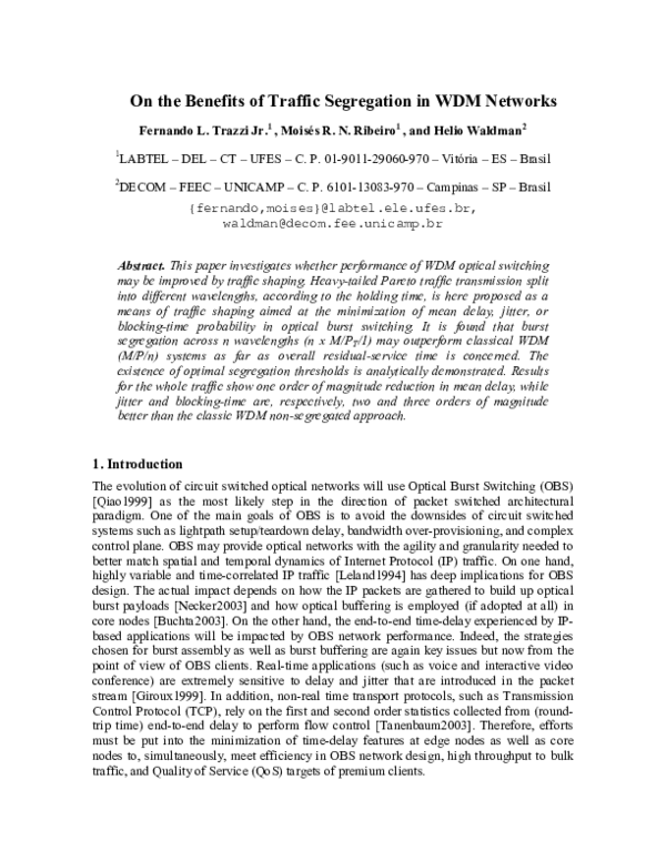 (PDF) On the Benefits of Traffic Segregation in WDM Networks Helio