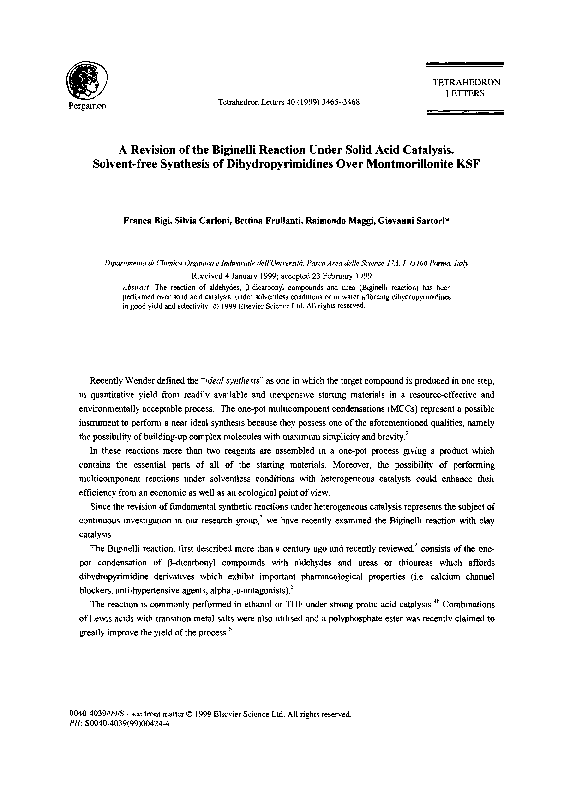 (PDF) A revision of the Biginelli reaction under solid acid catalysis ...
