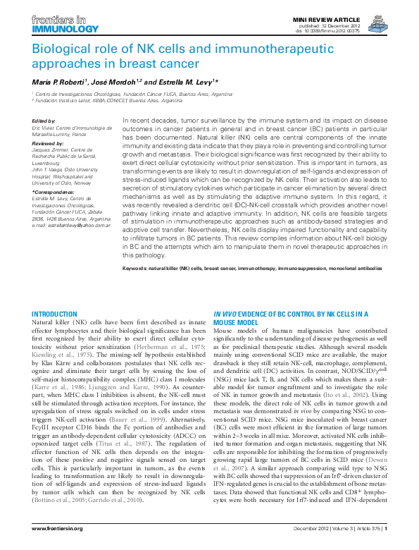 (PDF) Biological role of NK cells and immunotherapeutic approaches in ...