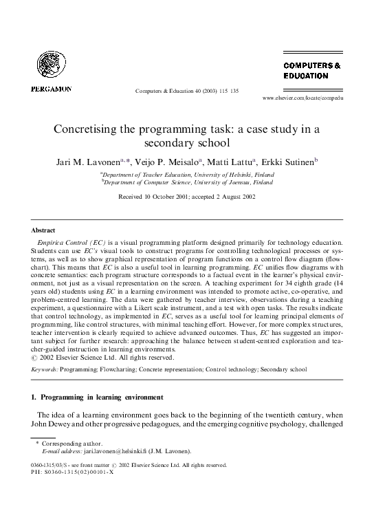 (PDF) Concretising the programming task: a case study in a secondary school