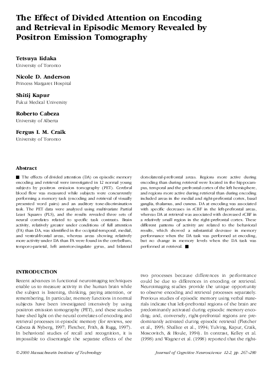 (PDF) The Effect of Divided Attention on Encoding and Retrieval in ...