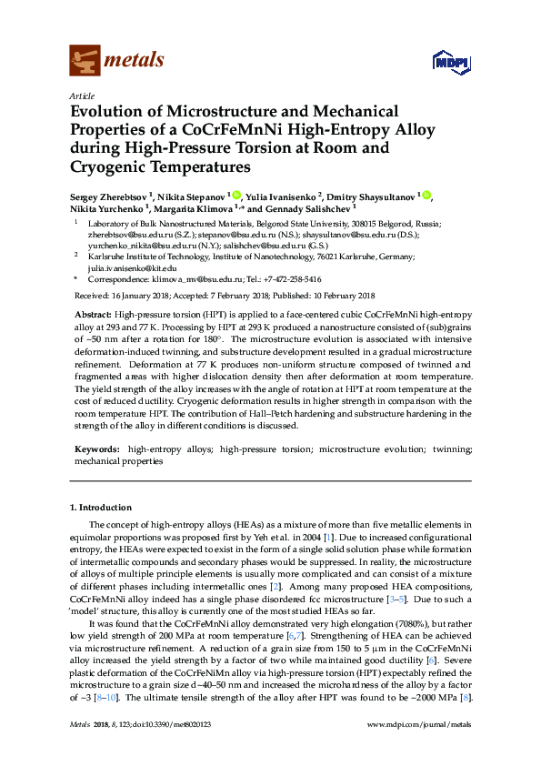 (PDF) Evolution of Microstructure and Mechanical Properties of a ...
