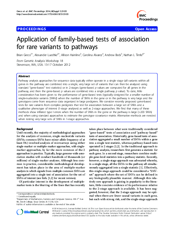 (PDF) Application of family-based tests of association for rare ...