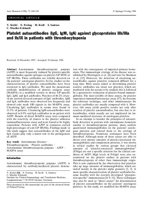 (PDF) Platelet autoantibodies (IgG, IgM, IgA) against glycoproteins IIb