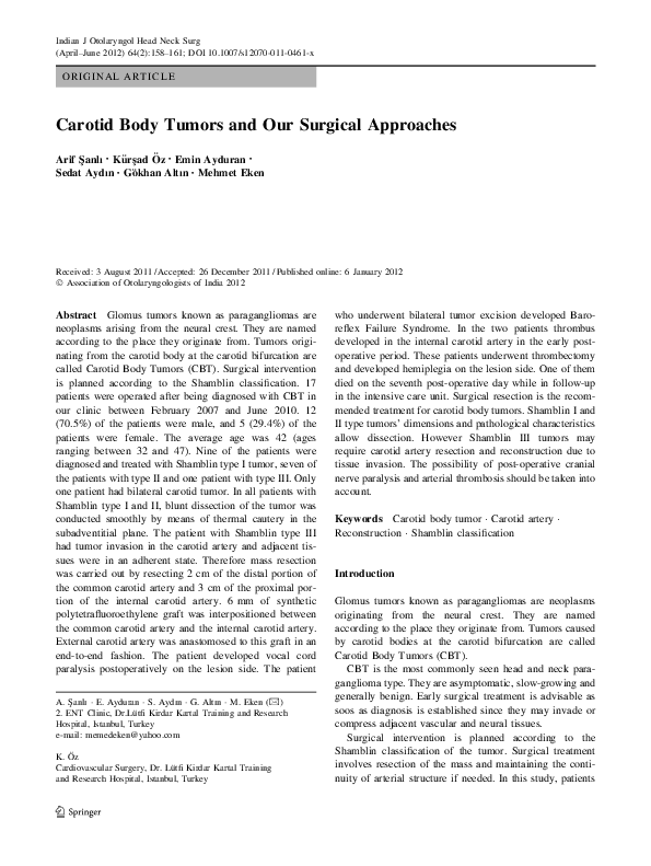 (PDF) Carotid Body Tumors and Our Surgical Approaches
