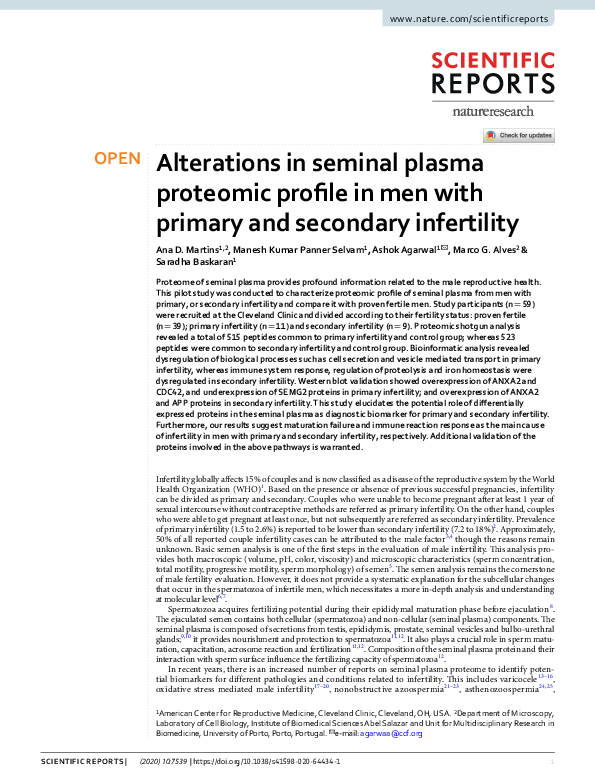 (PDF) Alterations in seminal plasma proteomic profile in men with ...