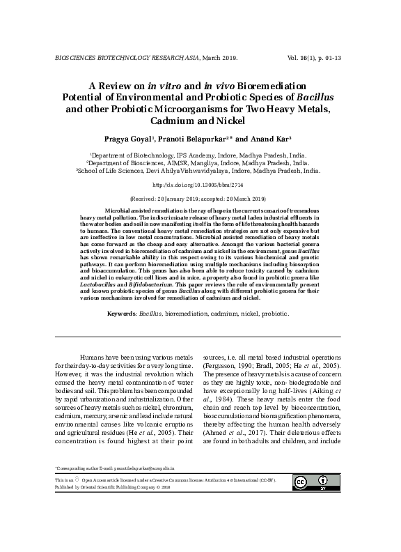 (PDF) A Review on in vitro and in vivo Bioremediation Potential of ...