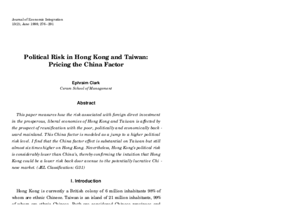 (PDF) Political Risk in Hong Kong and Taiwan : Pricing the China Factor
