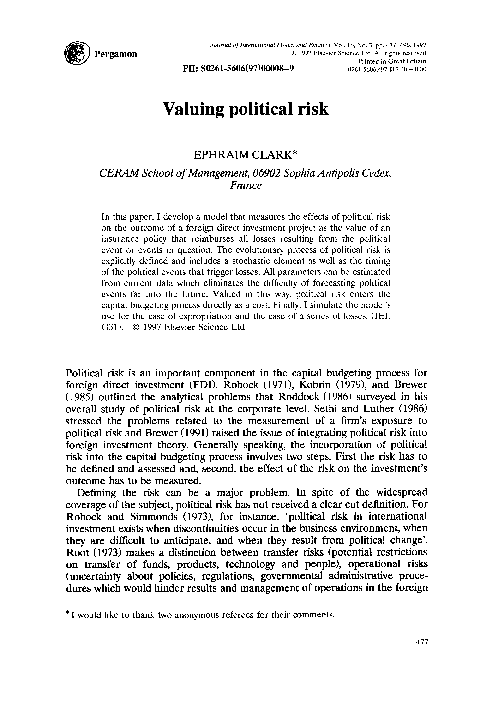 (PDF) Valuing political risk