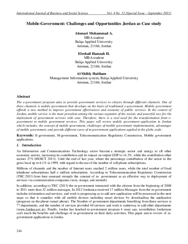 (PDF) Mobile-Government: Challenges and Opportunities Jordan as Case study