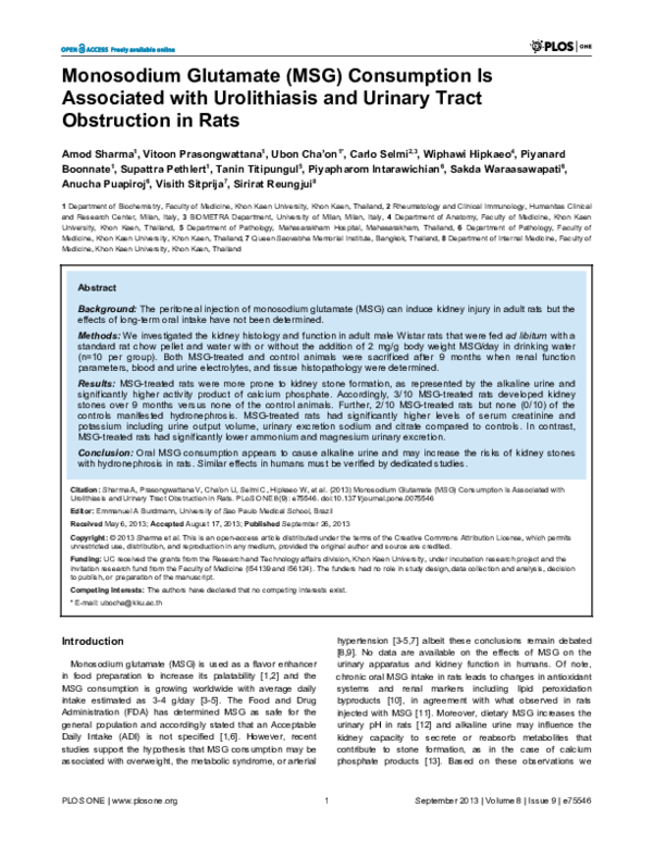 (PDF) Monosodium Glutamate (MSG) Consumption Is Associated with ...