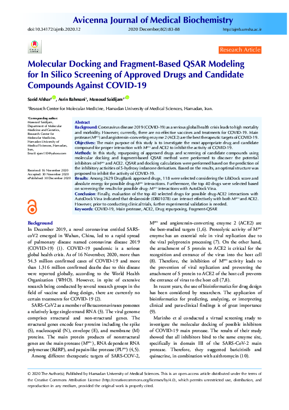 (PDF) Molecular Docking and Fragment-Based QSAR Modeling for In Silico ...