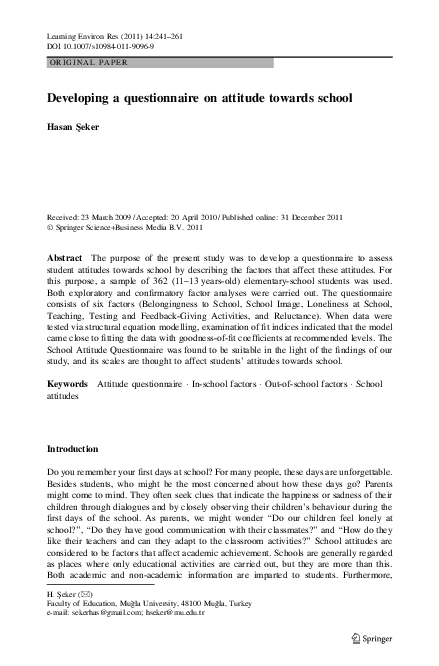 (PDF) Developing a questionnaire on attitude towards school