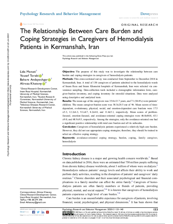 (PDF) The Relationship Between Care Burden and Coping Strategies in ...
