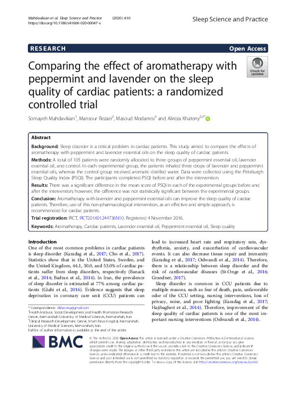 (PDF) Comparing the effect of aromatherapy with peppermint and lavender ...