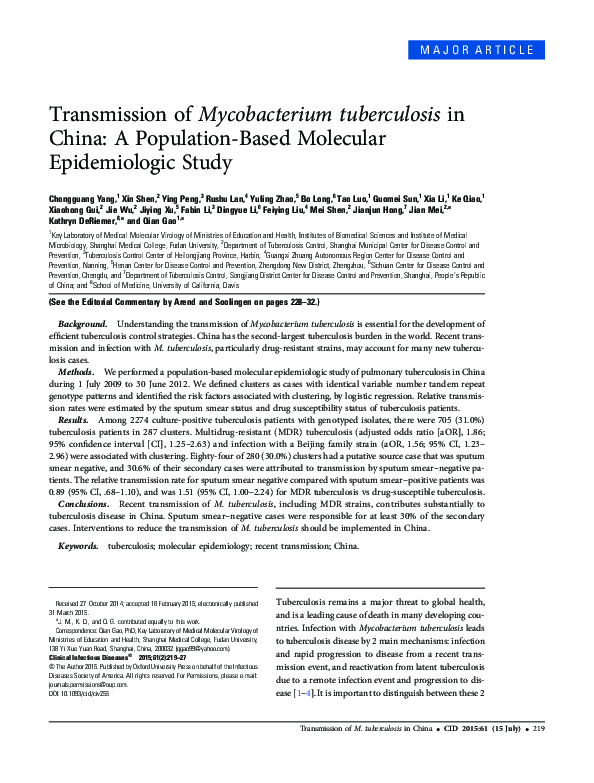 (PDF) Transmission of Mycobacterium tuberculosis in China: A population ...