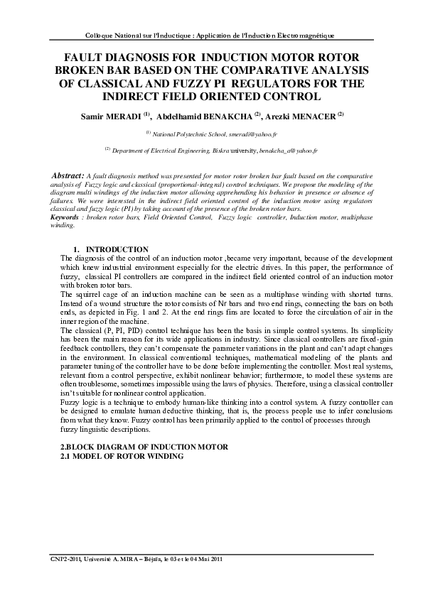 (PDF) FAULT DIAGNOSIS FOR INDUCTION MOTOR ROTOR BROKEN BAR BASED ON THE ...