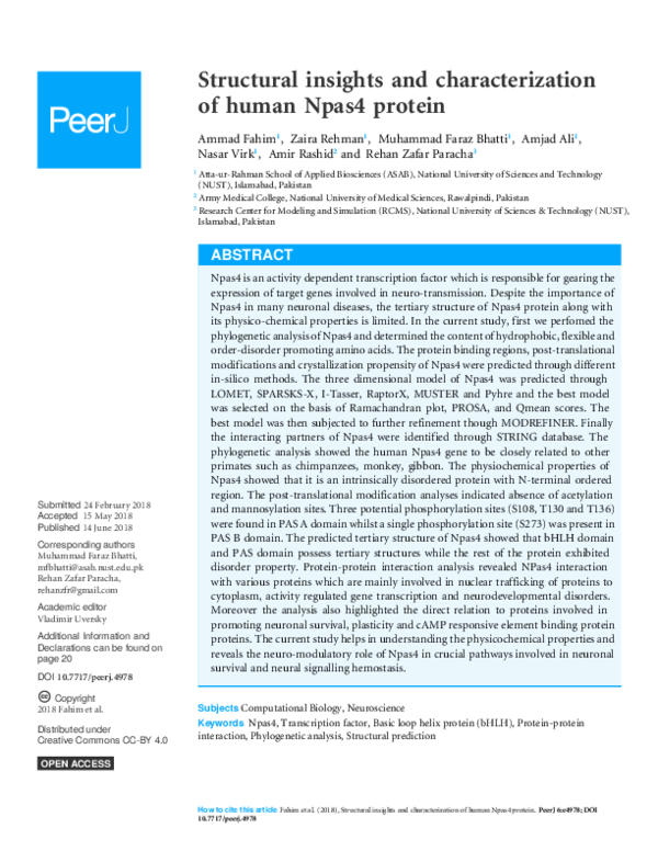 (PDF) Structural insights and characterization of human Npas4 protein