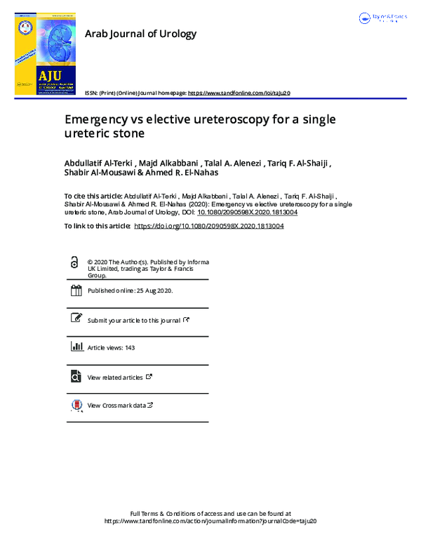 (PDF) Emergency vs elective ureteroscopy for a single ureteric stone