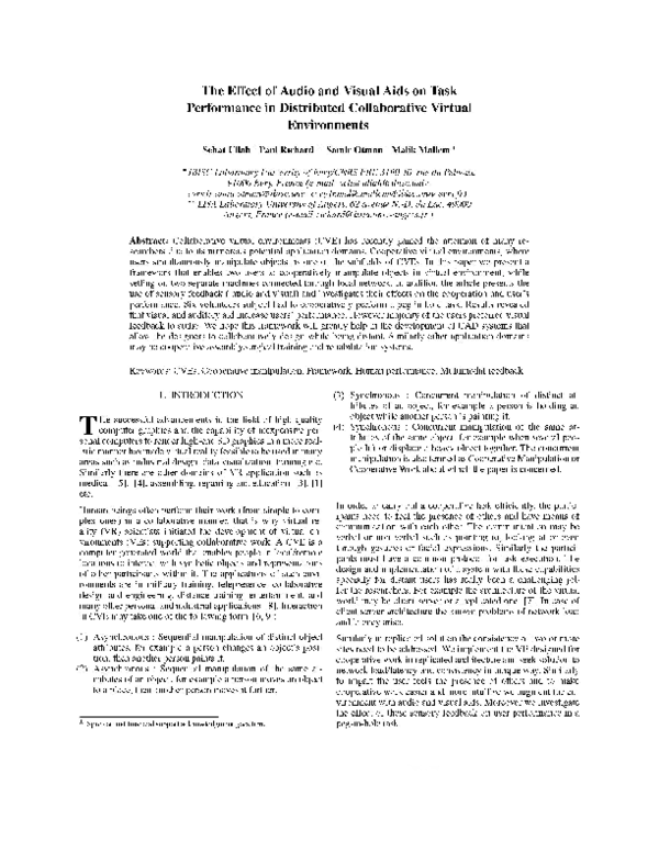 The Effect of Audio and Visual Aids on Task Performance in Distributed Collaborative Virtual Environments