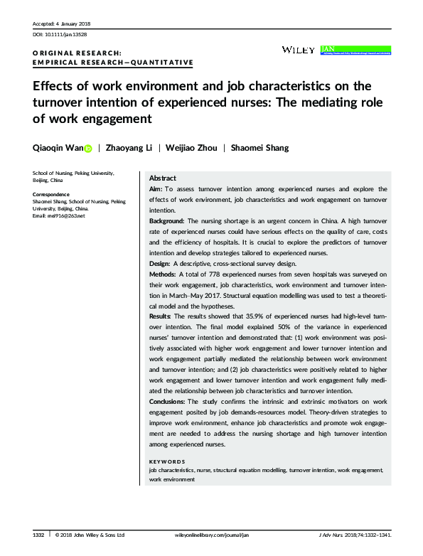 (PDF) Effects of work environment and job characteristics on the ...