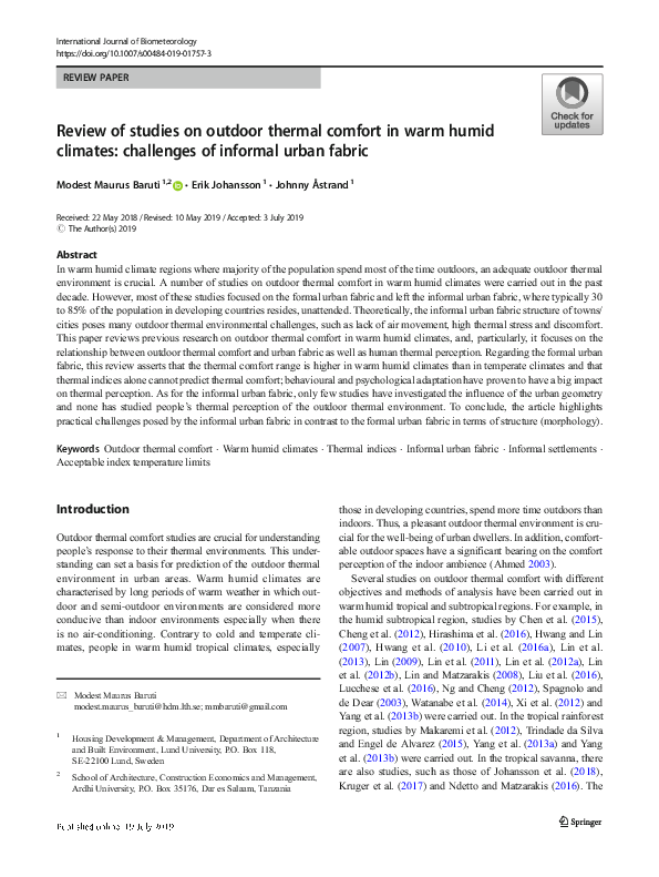 (PDF) Review of studies on outdoor thermal comfort in warm humid ...