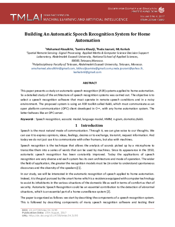 (PDF) Building An Automatic Speech Recognition System for Home Automation
