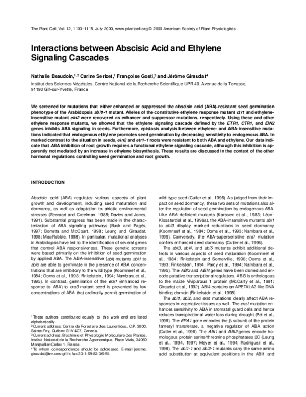 (PDF) Interactions between Abscisic Acid and Ethylene Signaling Cascades