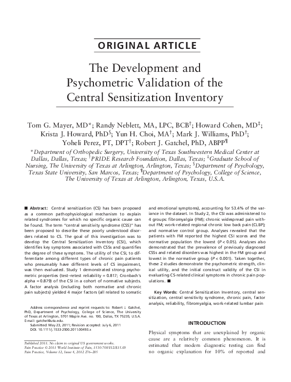 (PDF) The development and psychometric validation of the central ...