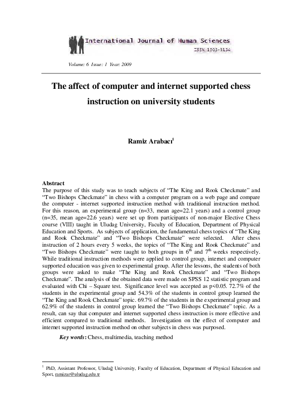 (PDF) The affect of computer and internet supported chess instruction ...