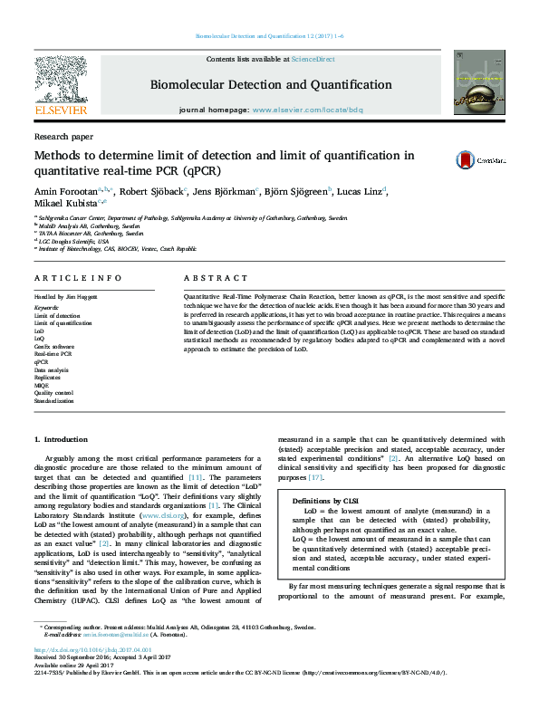 (PDF) Methods to determine limit of detection and limit of ...