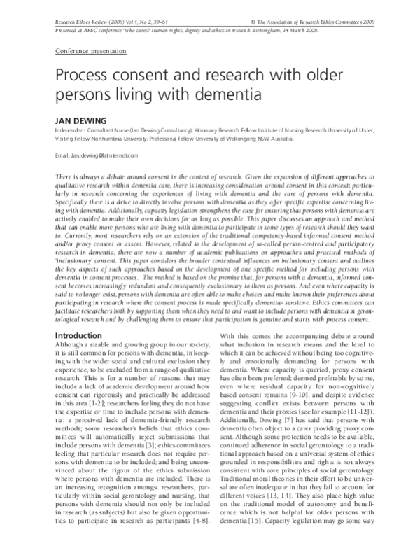 (PDF) Process Consent and Research with Older Persons Living with Dementia