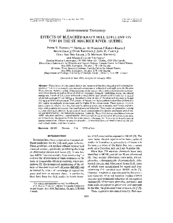 (PDF) Effects of Bleached Kraft Mill Effluent on Fish in the St ...
