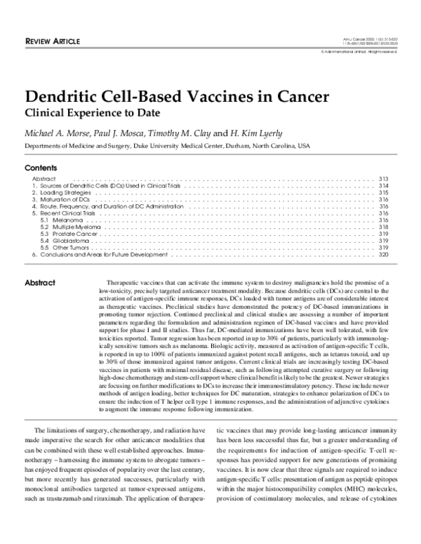 (PDF) Dendritic Cell-Based Vaccines in Cancer