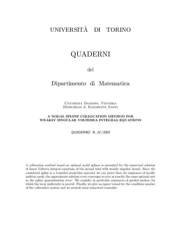 (PDF) A nodal spline collocation method for weakly singular Volterra ...