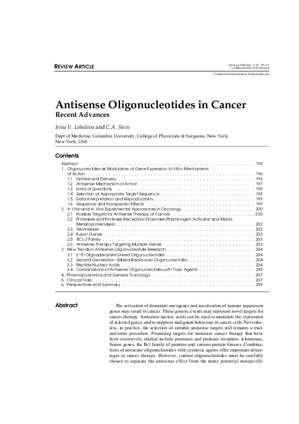 (PDF) Antisense Oligonucleotides in Cancer