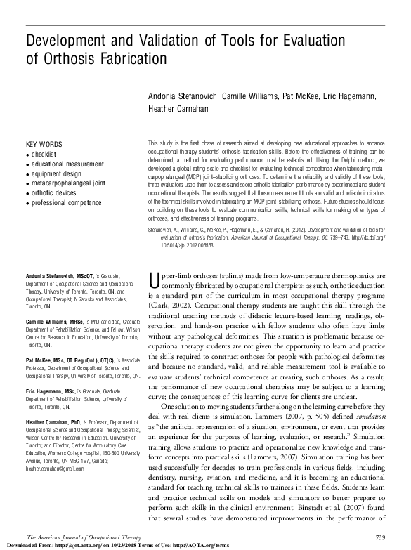 (PDF) Development and Validation of Tools for Evaluation of Orthosis ...