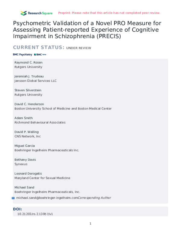 (PDF) Psychometric Validation of a Novel PRO Measure for Assessing ...