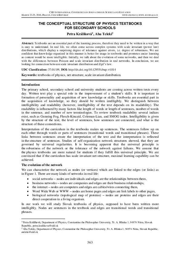 (PDF) The Conceptual Structure of Physics Textbooks for Secondary Schools