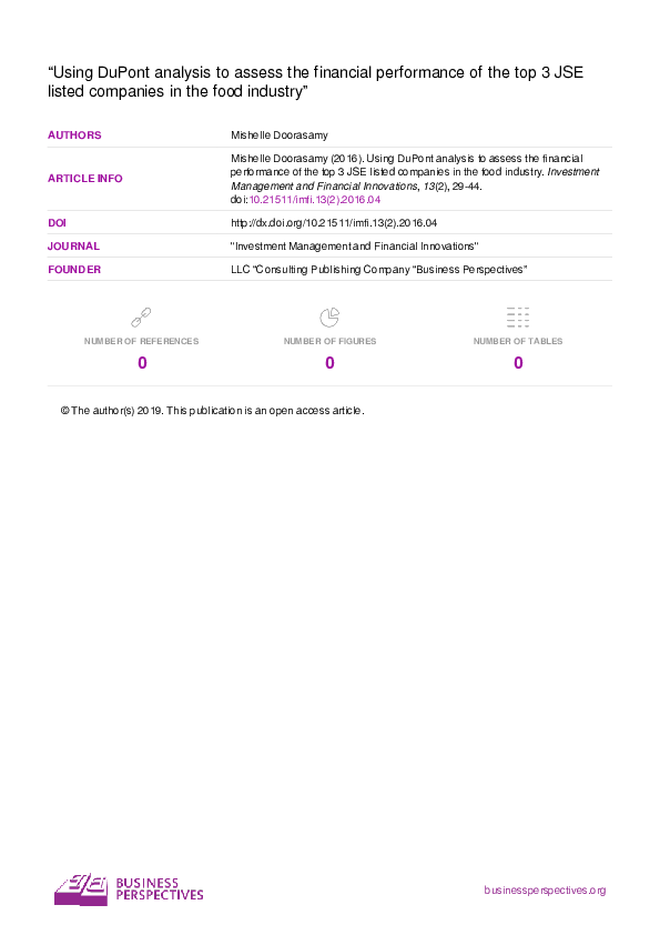 (PDF) Using DuPont analysis to assess the financial performance of the