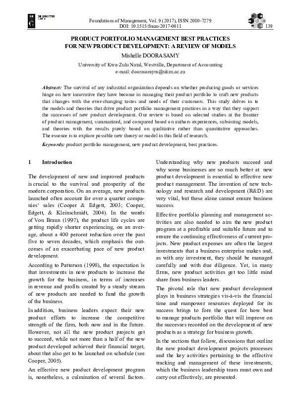 (PDF) Product Portfolio Management Best Practices For New Product ...