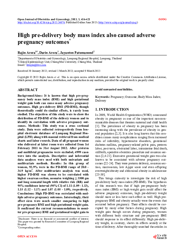(PDF) High pre-delivery body mass index also caused adverse pregnancy ...