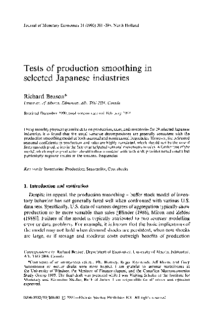 (PDF) Tests of production smoothing in selected Japanese industries
