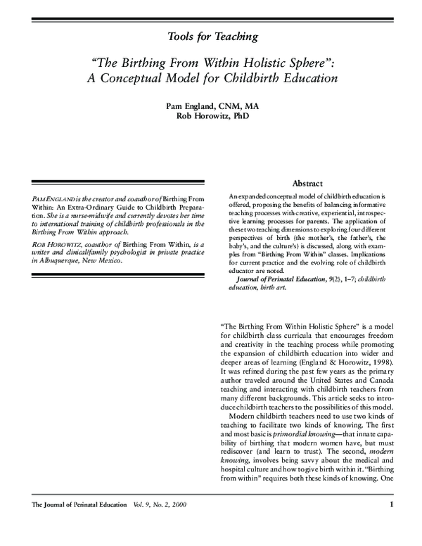 (PDF) The birthing from within holistic sphere" a conceptual model for