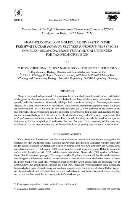 (PDF) Morphological and molecular diversity in the freshwater crab ...