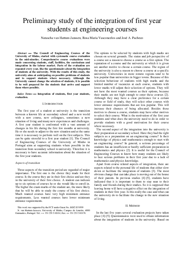 (PDF) Preliminary study of the integration of first year students at ...
