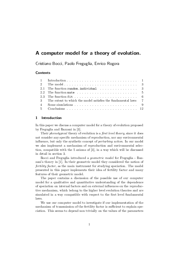 (PDF) A computer model for a theory of evolution