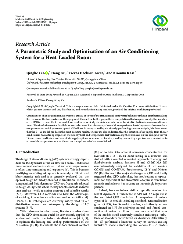 (PDF) A Parametric Study and Optimization of an Air Conditioning System ...