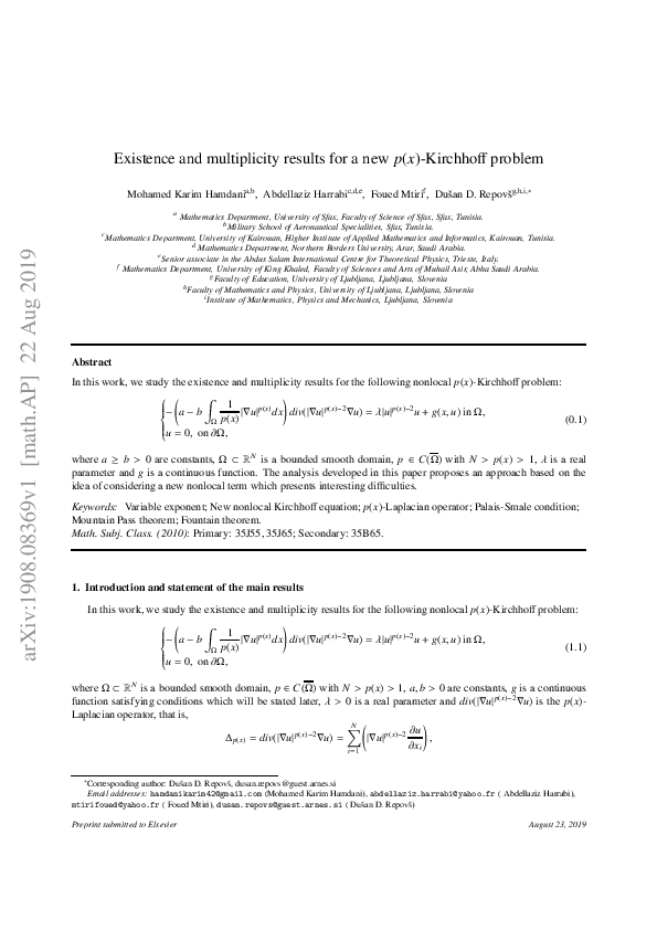 (PDF) Existence and multiplicity results for a new p(x)-Kirchhoff problem