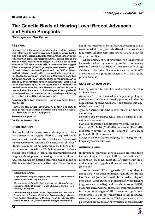 (PDF) The Genetic Basis of Hearing Loss: Recent Advances and Future ...